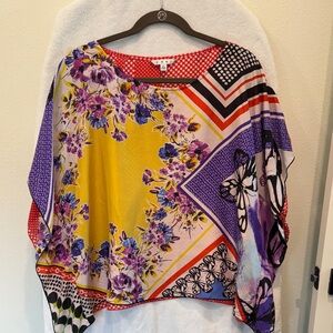 CAbi Colorful Floral and Geometric Blouse